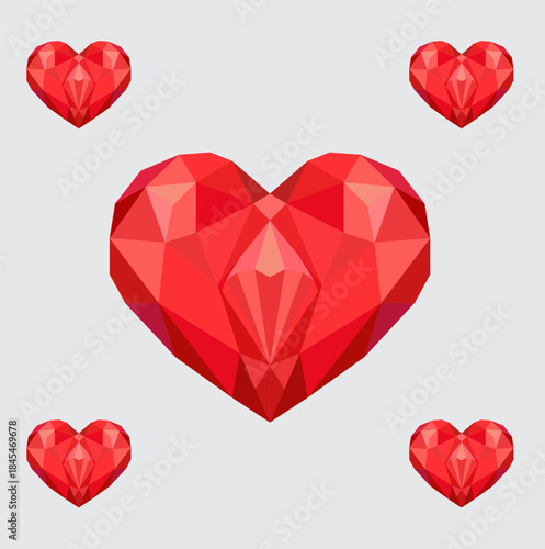 A low-poly red heart symbolizing love, care, and emotional connection in modern 3D style. Ideal for emotional branding, relationship apps, wellness content, or social media visuals.