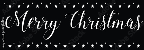 Merry Christmas lettering template. Xmas greeting card template, Invitation script calligraphy, Creative typographic quote, Holiday postcard element. Hand drawn style. Trendy vector line illustration.