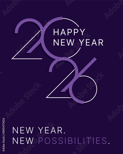 Happy New Year 2026 celebration with purple background and possibilities