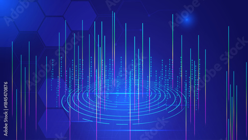 Abstract Data Visualization Background with Glowing Vertical Lines