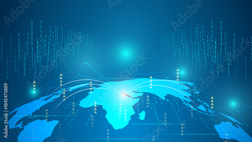 Global Data Network Technology Background with Binary Code Streams