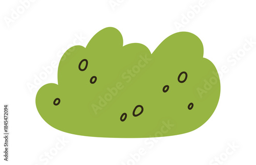 Abstract green bush in doodle style. Stylized shrub with wavy irregular shape. Nature decoration. Summer vegetation decor, element. Leaf plant. Flat vector illustration isolated on white background