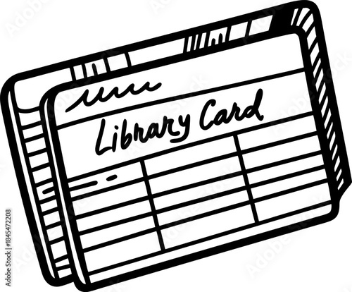 Library card illustration with membership information lines and signature icon