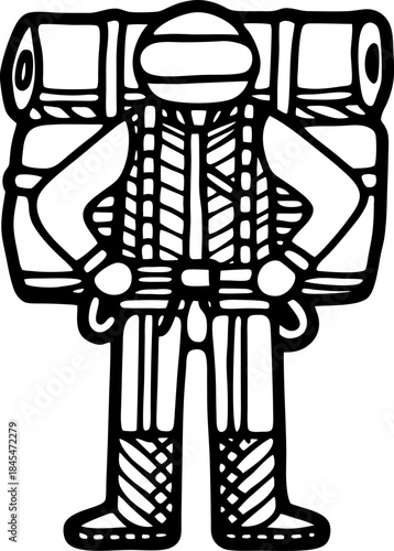 Backpacker hiker icon with large camping backpack and outdoor trekking gear silhouette