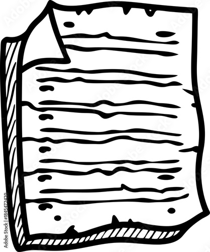 Wrinkled sheet of paper with lines simple hand drawn sketch of blank note or document page