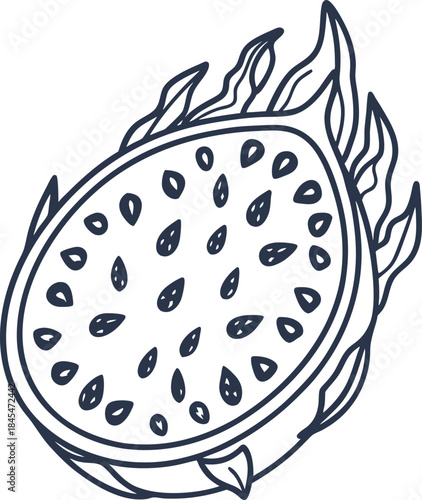 fiery dragon fruit slice icon exotic tropical fruit with flame outline and bold seed pattern illustration