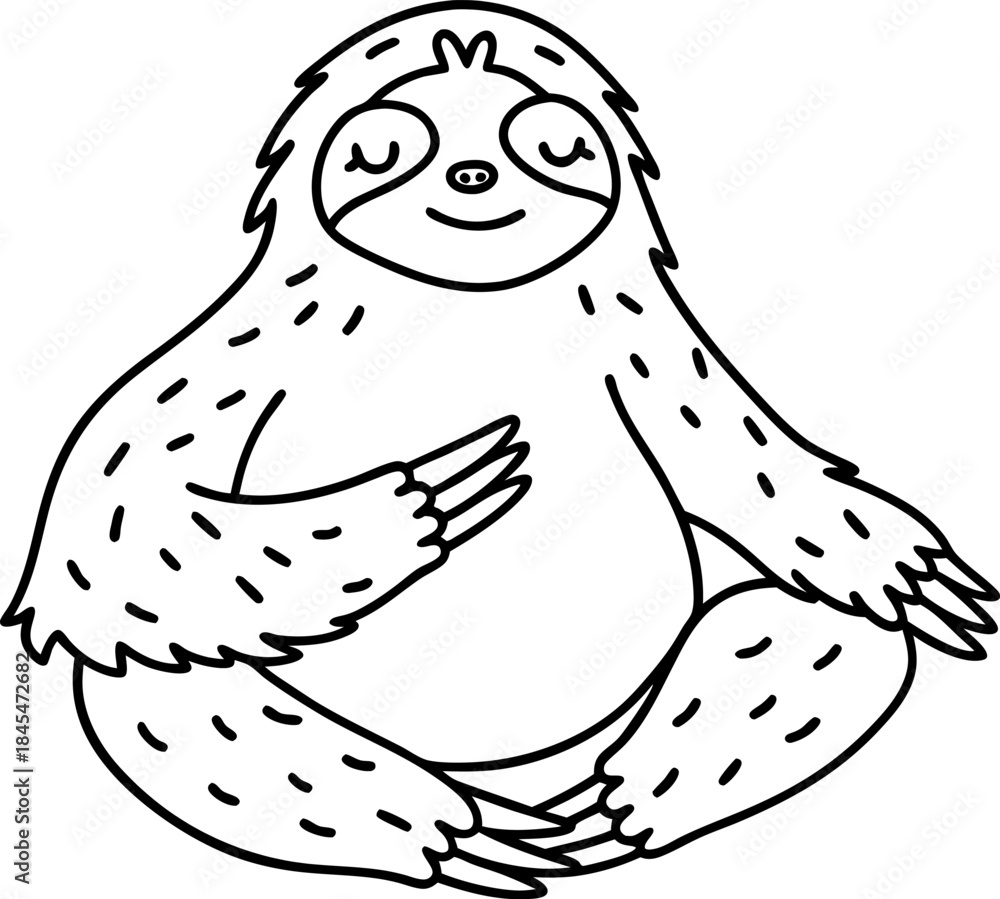 Obraz premium Relaxed meditating sloth sitting in lotus pose with peaceful smile and closed eyes