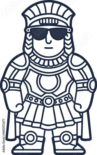 Roman soldier character wearing sunglasses in full armor, quirky confident warrior illustration