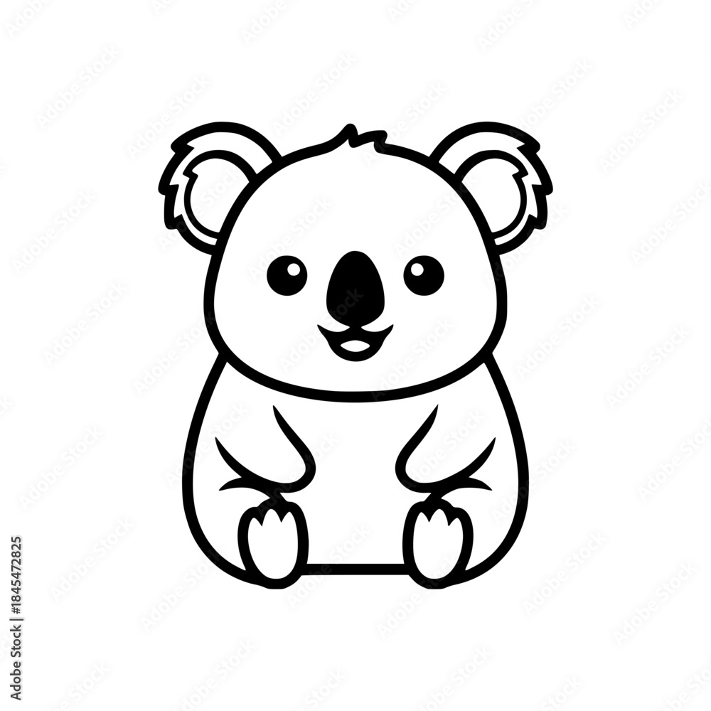 Fototapeta premium Cute Wombat or Koala Mascot Line Art. Black and White Vector Icon of Simple Sitting Cartoon Character for Kids Logo, Pet Brand, Educational Material, or Sweet Design Generative AI