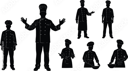 Cooking, Preparing Food, and Serving, Flat Vector Illustration, Restaurant Staff Icons