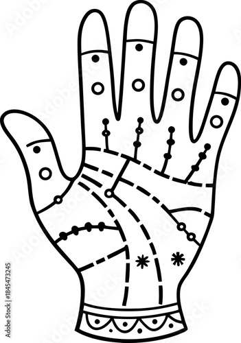 palmistry hand with mystical lines and symbols representing fortune telling and spiritual guidance