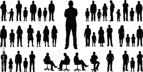 Diverse mega collection of people silhouettes featuring business success, casual families, students, and readers for inclusive community concepts.