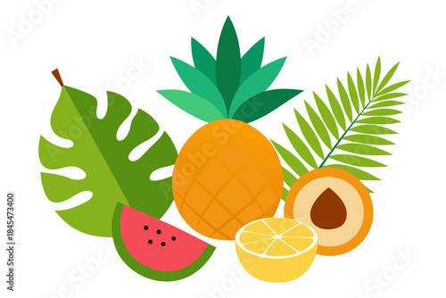 Summer fruits and leaves illustration