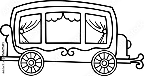 Elegant vintage funeral hearse carriage outline, antique mourning vehicle coloring illustration