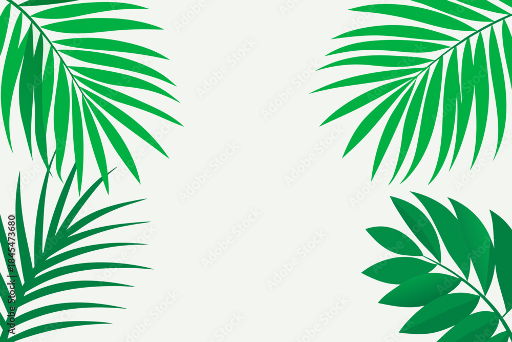 Naklejka premium Tropical leaves on white background with green palm fronds