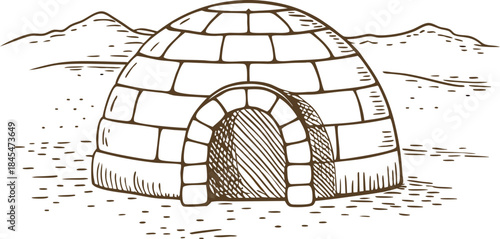 igloo in snowy arctic landscape traditional ice block shelter with mountains and winter wilderness background