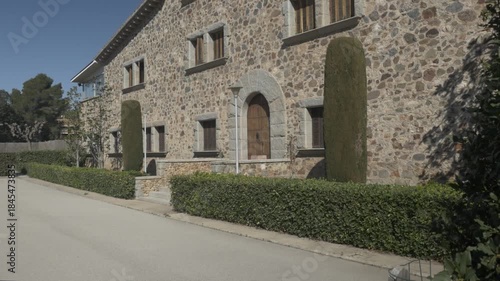 Old stone house Polecam jib door entrance facade windows up 2