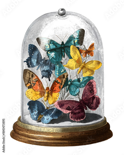 Vintage butterflies globe  illustration isolated on white background