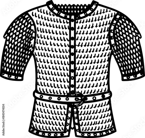 Medieval chain mail armor shirt with belt knight protective metal tunic illustration
