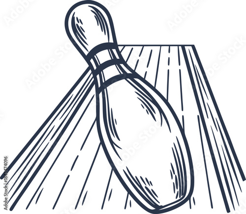 Bowling pin on wooden lane illustration sketch sports icon showing single pin and alley perspective