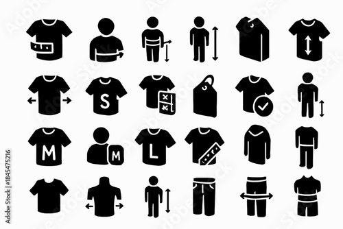 Clothing size chart icons: shirt measurements and sizing symbols