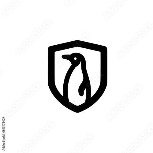 Penguin icon inside shield vector illustration representing protection safety resilience and secure defense