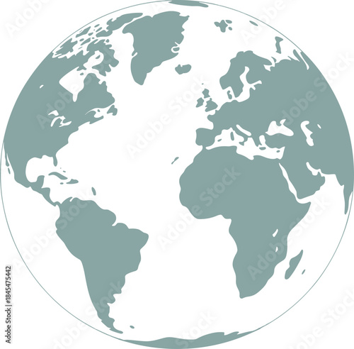 Curved world map silhouette, half globe of blue planet Earth, global business geography, worldwide international. Africa, Asia and America, Europe, Australia continents