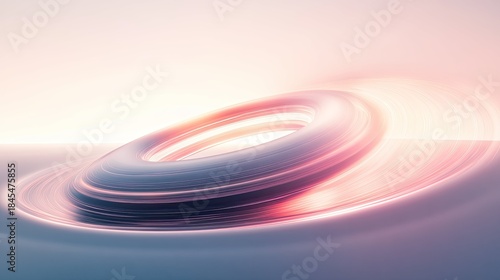 Abstract ring rendering moving with energy and glowing light streaks, illustrating concepts of speed, flow, data, connection, technology, and futuristic design with soft pastel colors