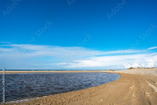 Fototapeta Naklejka Na Ścianę i Meble -  The scenic views of Sarıkum National Park, situated in a combination of sea, sand, lake and forest with species of water birds and birds of prey, and roe deer, lynx, bustard and swan in Sinop, Turkey.