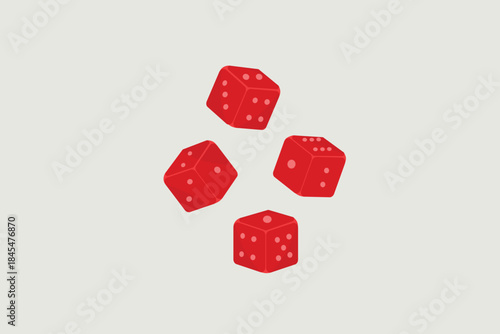 Set of red dice arranged randomly, representing chance, luck, and board games.