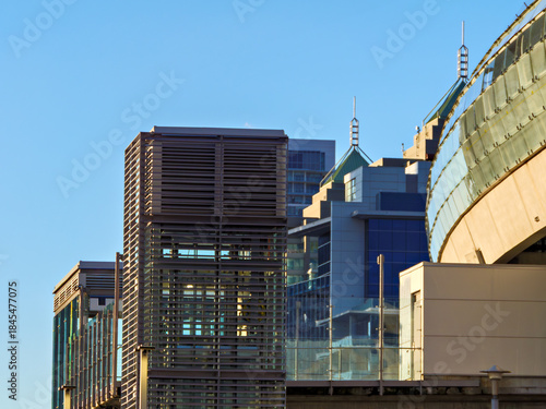 Brentwood center cityscape on blue sky background