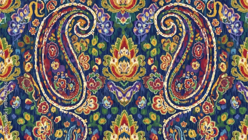 Intricate Paisley Pattern with Vibrant Colors and Detailed Motifs.