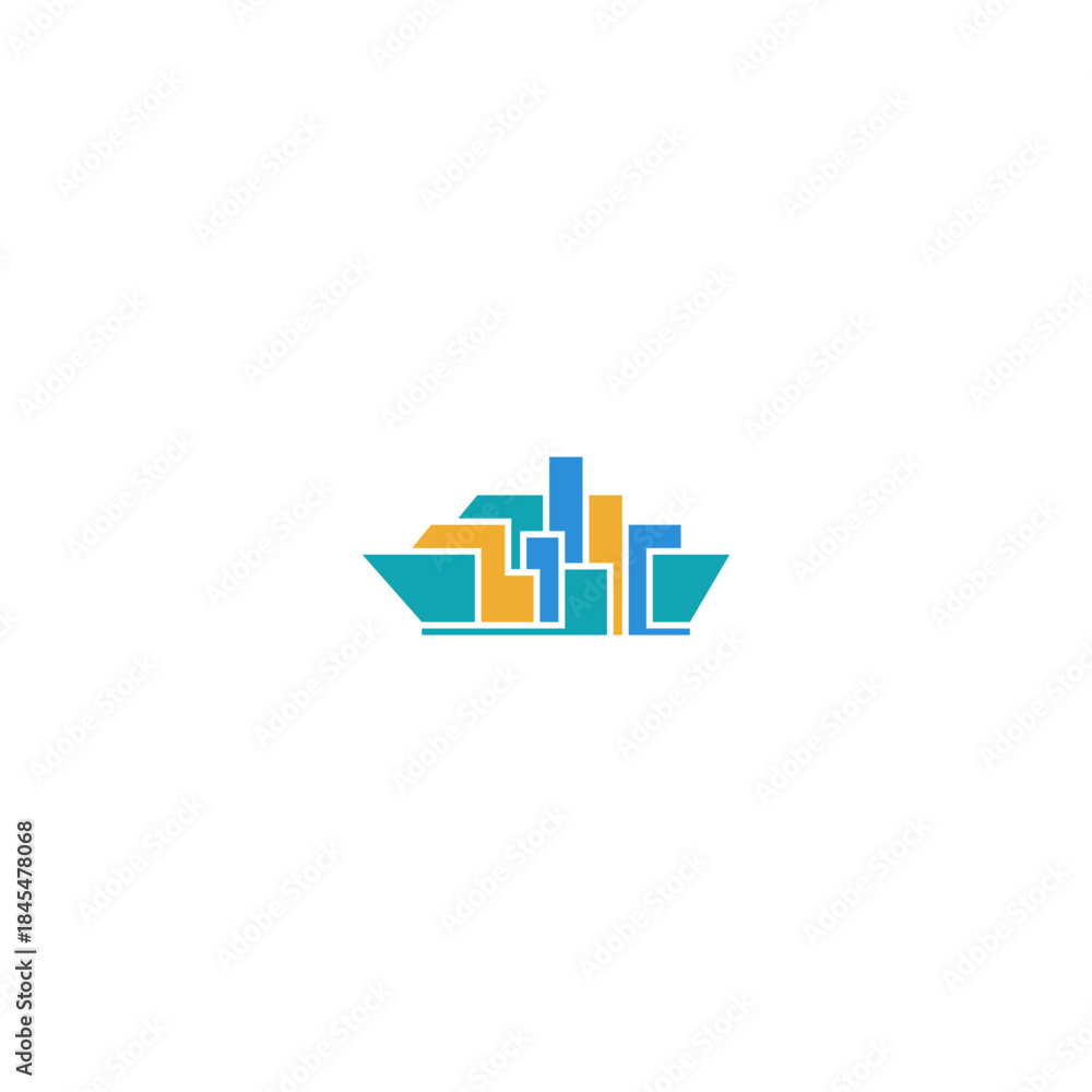 Fototapeta premium Sea vessel cityscape logo illustration.