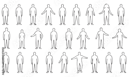 Human Pose Silhouettes Grid – Minimalist Line Art Figures in Motion