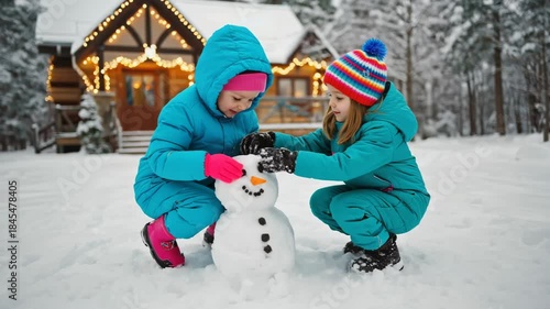 Children build a snowman