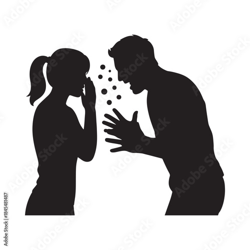 Silhouette of a couple in conflict one person seemingly yelling at the other