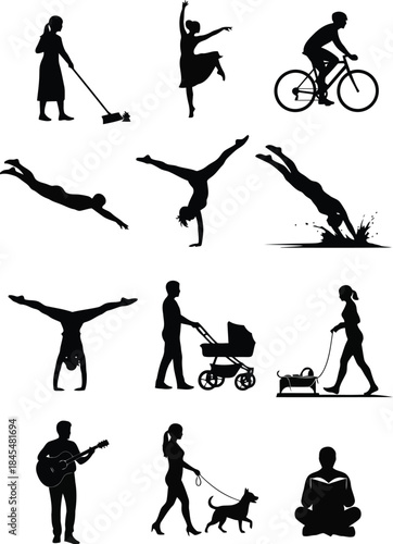 People engaging in various daily activities and hobbies