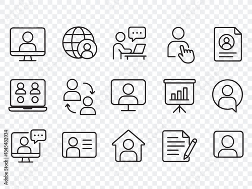 Business and Teamwork Line Icon Collection: Collaboration, Communication, and Professional Activities