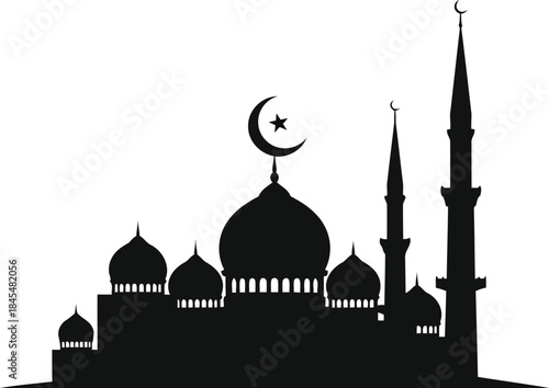 Silhouette of mosque with domes and minarets