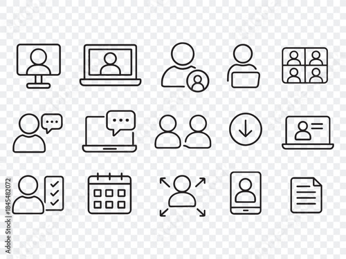 Business and Teamwork Line Icon Collection: Collaboration, Communication, and Professional Activities