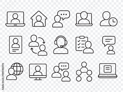 Business and Teamwork Line Icon Collection: Collaboration, Communication, and Professional Activities