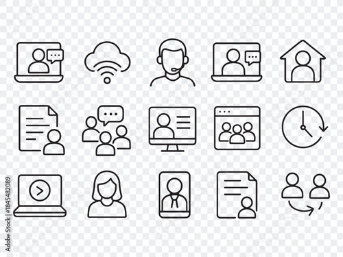 Business and Teamwork Line Icon Collection: Collaboration, Communication, and Professional Activities