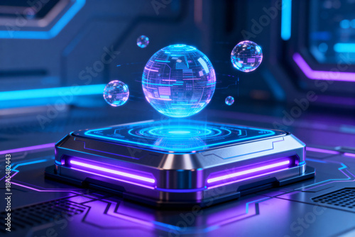 Wallpaper Mural Futuristic Holographic Sphere on Sci-Fi Platform Torontodigital.ca