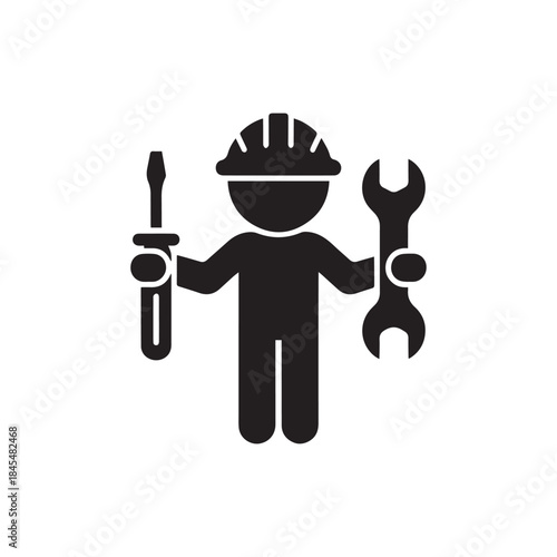 worker construction repair maintenance services emblem hardhat wrenches