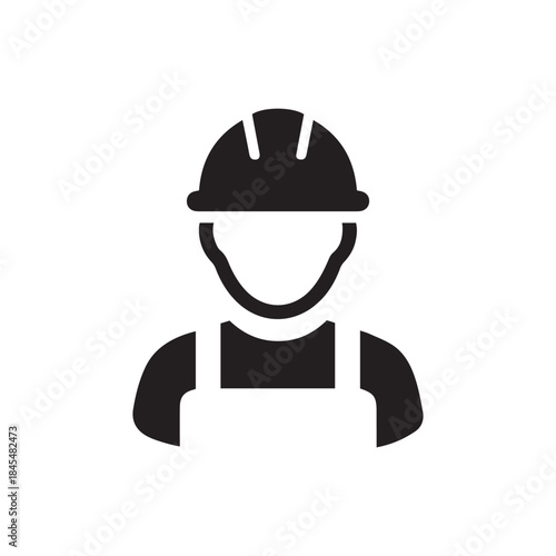 Simple Flat Style Worker with Helmet and Overalls Job Icon