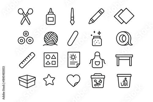 Collection of crafting tools and supplies icons