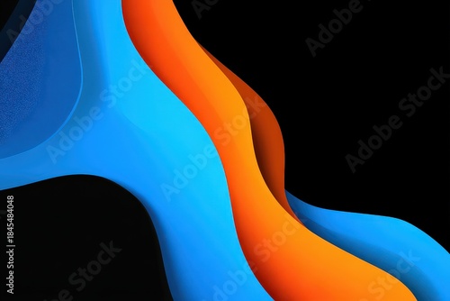 Abstract Swirling Ribbons of Blue and Orange Against Black Background