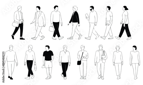 Walking People Silhouettes – Fashionable Urban Line Art Figures