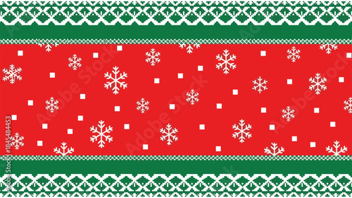 Vibrant holiday season digital graphic featuring a seamless winter snowflake and geometric border pattern, perfect for festive designs.