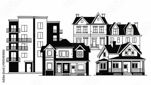Diverse Residential Buildings Architectural Styles Collection.
